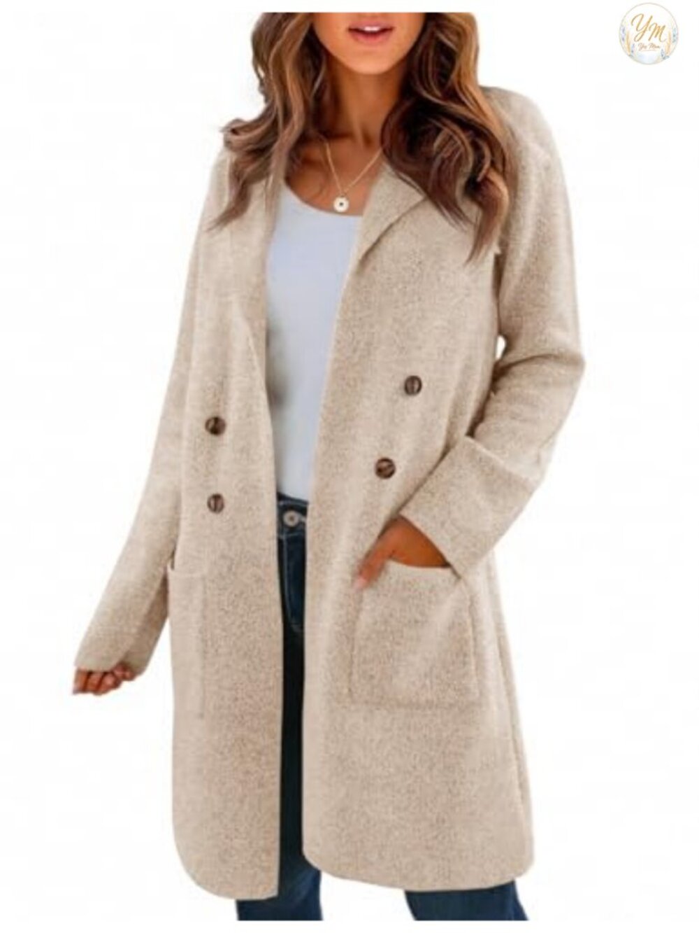 Chunky Knit Open Front Long Cardigan Coatigan with Pockets